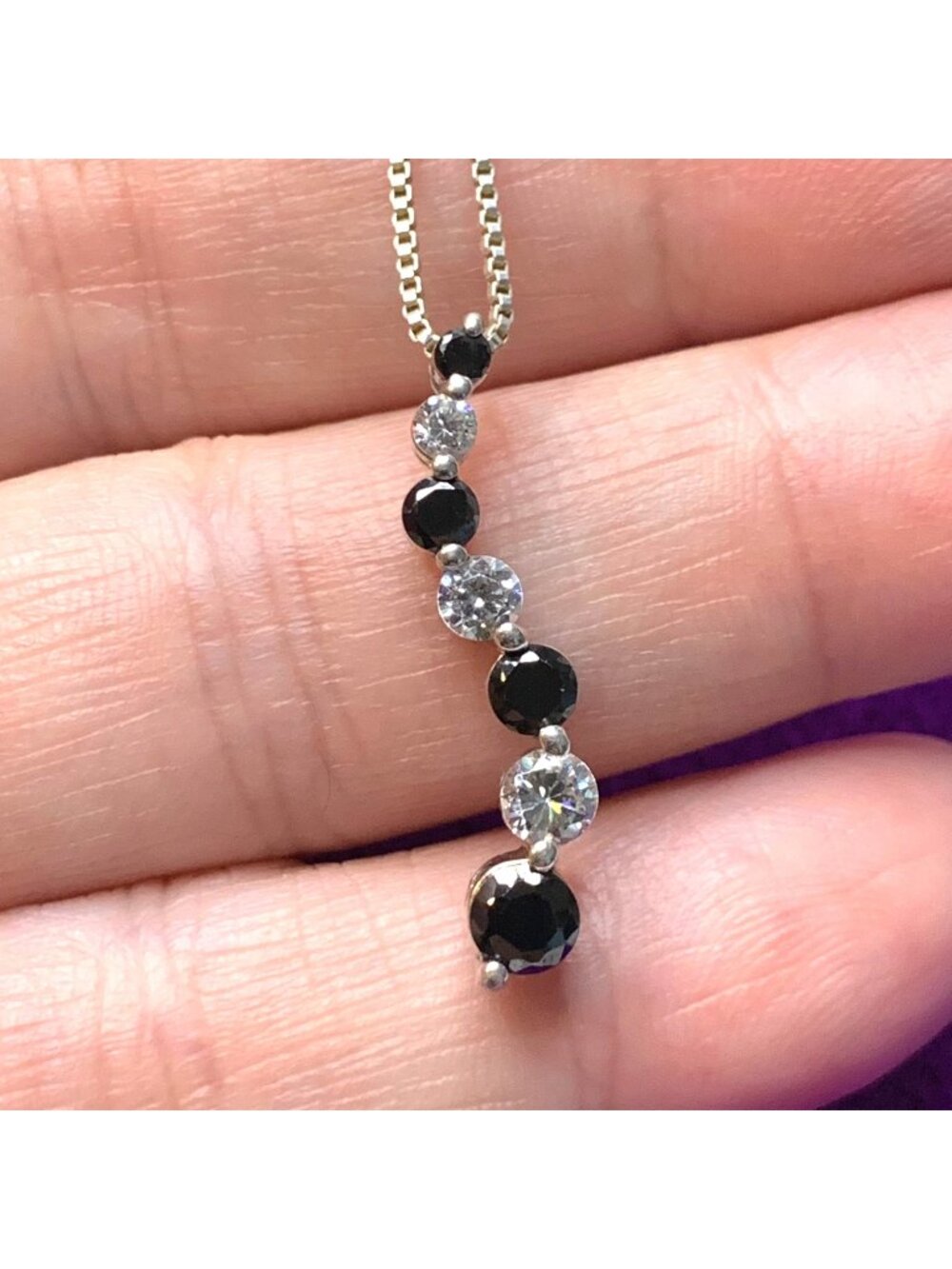 Cubic Zirconia and Synthetic Sapphire Sterling Silver 925 Drop Pendant 18"L